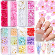 3D Flower Nail Charms, 4 Boxes 3D Acrylic Flower Nail Art Rhinestones White Pink Mixed Cherry Blossom Spring Gems Acrylic Nail Supplies with Pearls Manicure DIY Nail Decorations