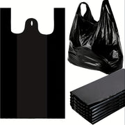 100pcs Black Plastic Bags with Handles, Large Black Supermarket Bags, Black T-Shirt Shopping Bags, Wholesale 20.5"X12.6", 35 Micron Heavy Duty