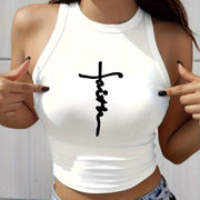 Women'S Y2K Fashion Letter Print, Round Neck Short Sleeve Cropped Tank Top, Trendy Spring And Summer Seasonal Artistic Women'S Festival Party Wear, Popular Cute Loose Dopamine Youthful Style.