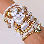 15pcs Women's Irregular Bead Bracelets - 14K Gold Plated, Imitation Pearl & Acrylic Beads - All Season Essentials | Fashionable Design | Versatile Accessory