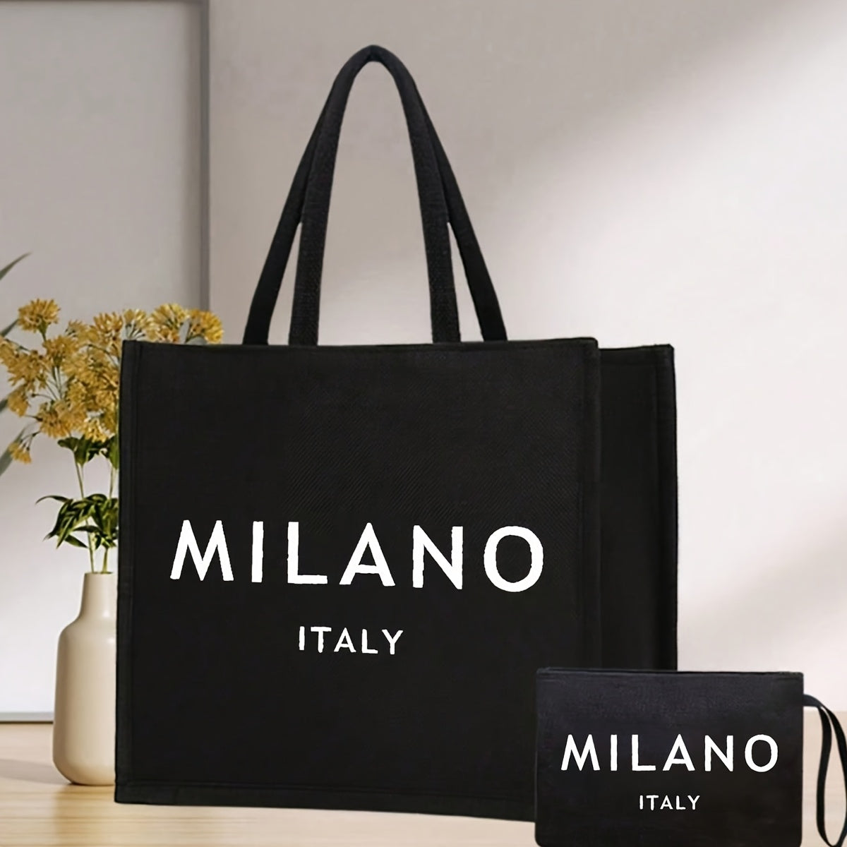 Milano Italy Black Tote Bag with "Milano Italy" Print - Durable Polyester, Perfect for Birthdays, Beaches, Holidays - Ideal Gift for Mothers, Teachers, Friends, and Students, Beach Tote Bag|Stylish Tote Bag|Durable