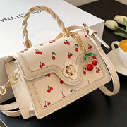 Fashionable High-End PU Tote Bag with Versatile Square Shape and Cute Cherry Print, Perfect for Shopping, Dating Or Cross-Body for Girls., Kawaii Cherry Elements
