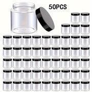 50-Pack 4oz Plastic Jars with Lids and Labels - BPA-Free Clear Round Multipurpose Containers, Hand Washable with Flip Top for Lotions, Creams, Body Butters, Slime, Cosmetics, Beads, Samples & Travel Storage - Reusable & No El