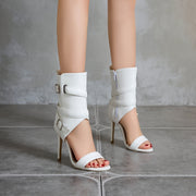 Elegant Women'S High-Heel Shoes with Crisscross Straps, Open Toe, and Zipper Detail - White Stiletto Heels, British Style, Perfect for Spring and Summer, Stylish Outdoor Attire|Fashionable Shoes|Rubber Sole