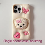 3D Teddy Dog Phone Case with Extendable Holder, Silicone Shockproof Protective Cover with Sculpture Design, Air Cushion Drop Protection, Compatible with iPhone 11 12 13 14 15 Pro Max Plus - Ideal for Easter, Valentine's Day,