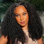 180% Density 4x4 HD Transparent Lace Front Wig - 40" Long Brazilian Virgin Human Hair #1B Afro Curly/Kinky Deep Wavy Wig with Tiny Knots, Glueless Pre-Cut & Pre-Plucked Baby Hair for Women of All Ethnicities, Natural Hairpiec