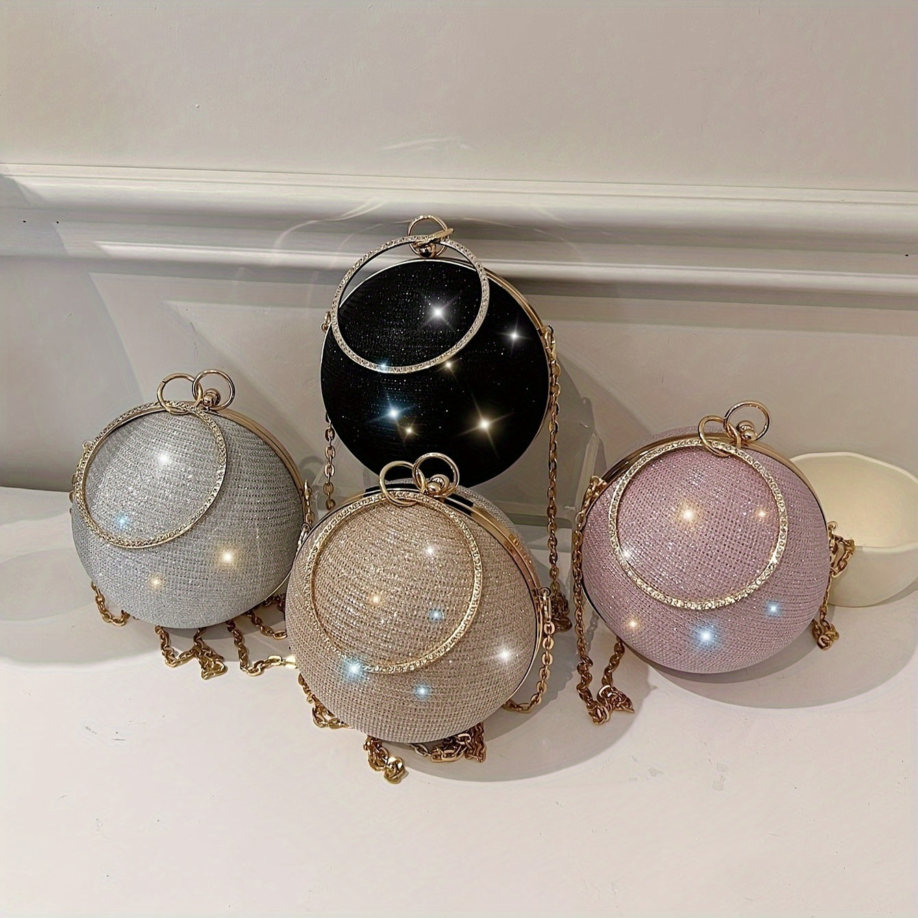Shiny Mini Round Glitter Evening Bag - Classic Dinner Clutch Purse for Women - Carnaval Music Festival Handbag