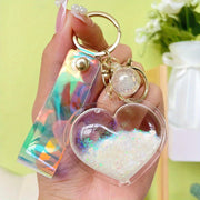 Acrylic Heart-Shaped Keychain with Quicksand Glitter, Trendy Fashion Bag Accessory, Exquisite Cute Keyring with Love Theme