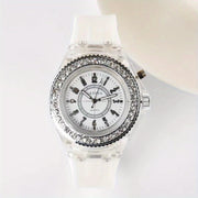Glow-in-the-Dark LED Trendy Couple'S Watch with Crystal Embellishments, Silicone Strap, and Luminous Display - Perfect for Casual Attire, Casual Watch|Glamorous Timepiece|Polycarbonate Case