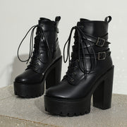 1pc Sexy Round Toe Platform Heel Boots - Women'S Fashion Ankle Booties, Solid Color, High Heel, with Side Zipper and Strap Buckle Detail - For Women - Suitable for Party, Dance & Everyday Wear - Versatile Autumn/Winter Footwe