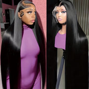 13x6 HD Transparent Lace Front Wig - Pre-Plucked Human Hair with Baby Hair, 250% Density, Straight Black Hair for Women, 16-34 Inches, Elegant Style for Everyday or Special Occasions