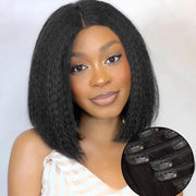 Kinky Straight Clip In Wig Extensions Full Head Yaki Straight Clips In For Women Synthetic Wig 7Pcs Wig Accessories