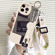 Interesting Stripe Pattern for Iphone 16/15/14/13/12/11 Pro/Plus/Max/Mini Mobile Phone Case Trendy And Fashionable Creative Wristband Can Be Used As a Bracket, Cross-Body, Back-Hanging Chain Rope, Full-Cover Silicone Anti-Fal