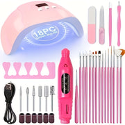 Professional nail art tool set, including electric nail drill and UV LED light, suitable for beginners' manicure kit, equipped with nail drill machine, UV nail curing lamp, tools and accessories, can be used for nail design