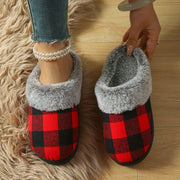 Cozy Plaid Fuzzy Slippers for Women - Thick, Warm & Non-Slip Indoor/Outdoor Shoes with Soft Fabric Lining