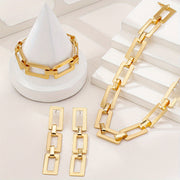 3pcs Personalized, Fashionable, Elegant, Retro Style Golden Necklace, Geometric Earrings, Bracelet Jewelry, Square Style Leopard Print Golden Necklace, Bracelet Earrings Set Suitable for Parties and Banquets