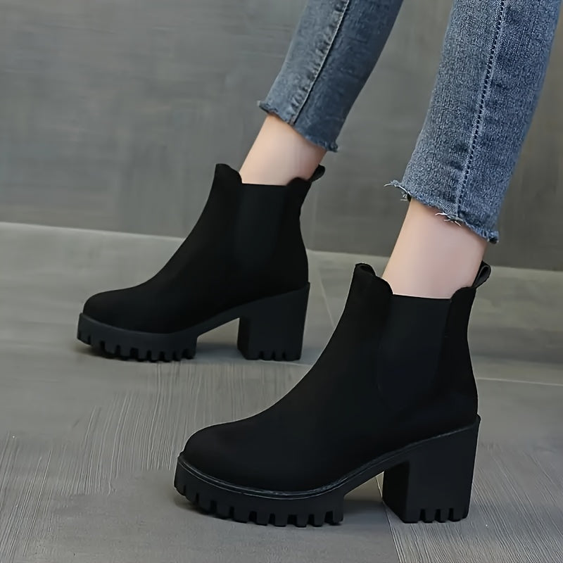 Women's Chunky Heel Short Boots - Fashion Stretch Fabric Sided Boots - Comfortable Ankle Boots - For Women - Suitable for Casual & Party Occasions - Perfect Gift for Fashionistas