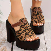 Chic Leopard Print Platform Sandals for Women - Comfortable Slip-On Chunky Heel, Open Toe Fashion Shoes with Rubber Sole - For Women - Perfect for Summer Parties & Casual Outings - Ideal Gift for Fashionistas