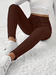 Elegant High-Waist Ribbed Knit Pants for Women - Cozy & Chic Brown Slim-Fit Trousers with Elastic Waistband, Perfect for Fall/Winter Casual Wear