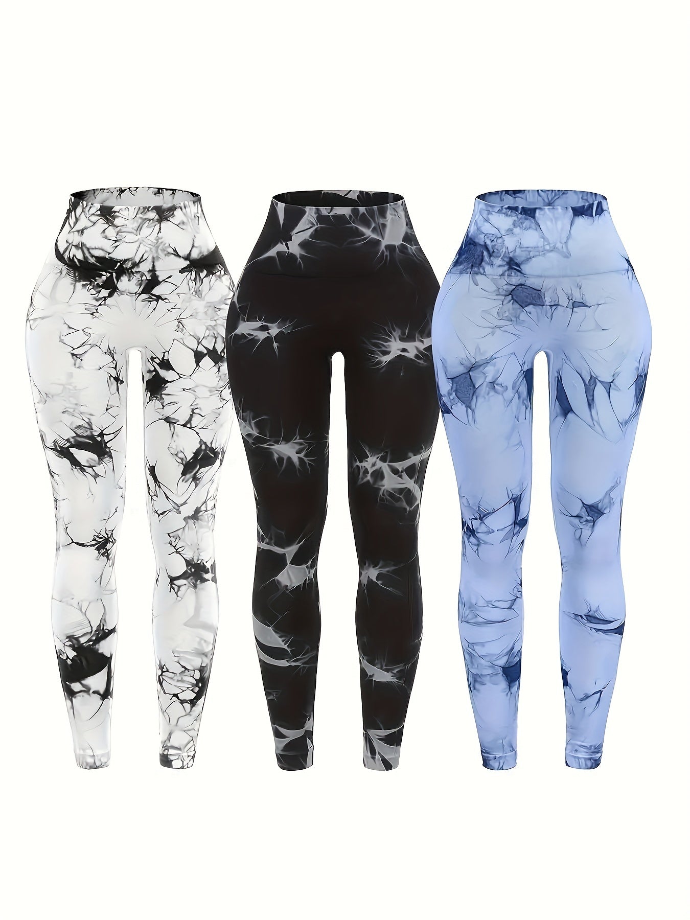 3pcs Women Tie Dye High Stretchy Yoga Leggings Pants - High Waist Butt Lifting Workout Tight Sports Pants - Made from Polyester & Spandex - Suitable for Yoga, Fitness & Workout - Perfect Gift for Women Who Love Sports