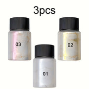 3pcs White Pearl Nail Glitter Powder - Aurora Dust & Moonlight Mirror Effect Pigment for Stunning Nail Art