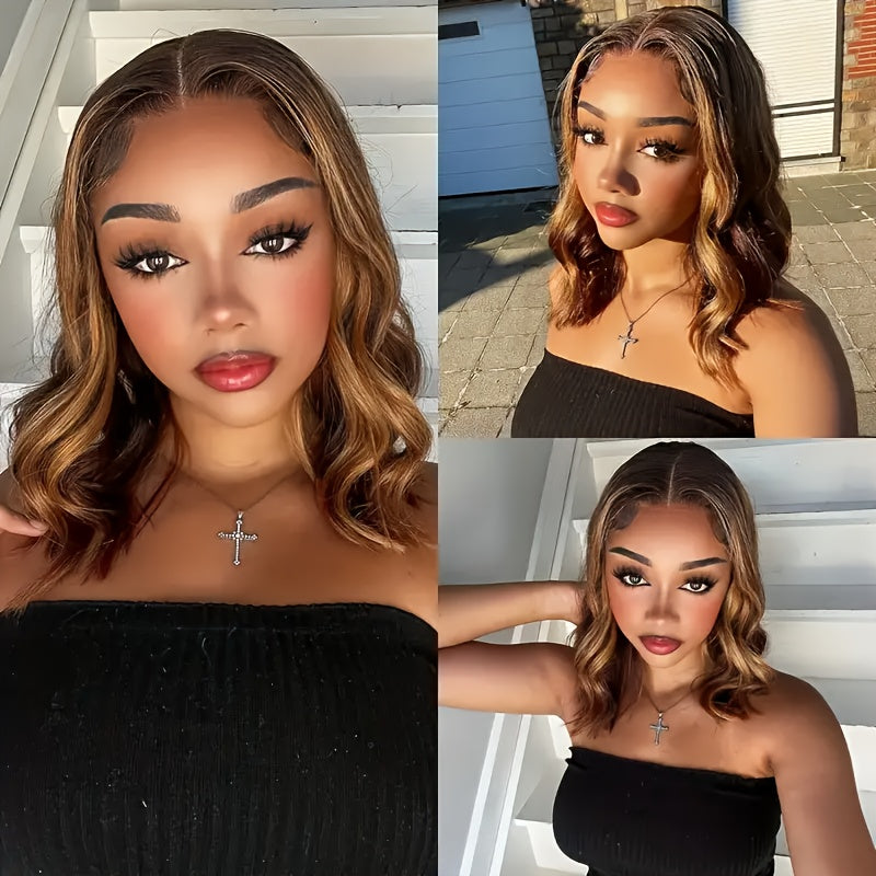 Bob Wig Human Hair 4/27 Ombre Honey Blonde HD Lace Front 13x4 - Straight 180% Density Pre-Plucked with Baby Hair Natural Look for, Hair Wig, Realistic Hairpiece