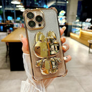 New Luxury Diamond-Inlaid Sparkling Invisible Makeup Mirror Mobile Phone Holder with Lens Protection, Cute Rabbit Holder Mobile Phone Case, Suitable for iPhone11/12/13/14/15/16 Pro Max/plus Mobile Phone Case Luxury Halloween-