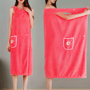Light Blue Extra-Long Coral Fleece Bath Towel with Daisy Pocket - Super Absorbent, Machine Washable, Soft & Durable for Bathroom Use, Robe Wear | Detailing | Light Blue Coral Fleece
