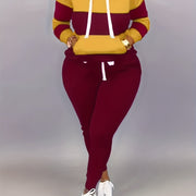 2 Pcs Cozy Striped Lounge Set - Soft Long Sleeve Kangaroo Pocket Hoodie & Drawstring Elastic Waist Jogger Sweatpants - Women's Comfortable Casual Wear for Daily Life