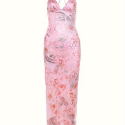Vibrant Floral Print Mesh Babydoll Dress - Flowy Slip Style with Breathable Fabric, Delicate Butterfly Pattern, Backless Design, and Sultry Appeal - Exclusively for Women, Lingerie and Underwear Collection, Perfect for Everyd