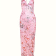 Vibrant Floral Print Mesh Babydoll Dress - Flowy Slip Style with Breathable Fabric, Delicate Butterfly Pattern, Backless Design, and Sultry Appeal - Exclusively for Women, Lingerie and Underwear Collection, Perfect for Everyd