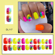 24pcs Vibrant Neon Love Heart Press-On Nails - Short Square, Glossy Finish with Jelly Glue, Nail File & Stick Included - Perfect for Valentine's Day