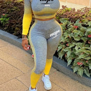 Vibrant Color Block Two-Piece Set - Crew Neck Long Sleeve Crop Top & Slim Fit Pants Outfit - Comfortable, Relaxed Fit, Casual Women's Clothing for Everyday Wear