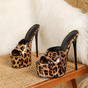 Sexy Leopard Print Open Toe Stiletto Heels for Women - Fashionable Slip-On Platform Pumps with Rubber Sole, Perfect for Nightclubs - For Women - Suitable for Parties & Night Out - Ideal Gift for Fashionistas