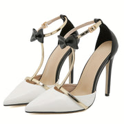 Elegant Bow-Knot Stiletto Heel Sandals for Women, Pointed Toe, Hook-and-Loop Closure, Rubber Sole, Man-Made Upper, with All-Season Versatile for Wedding and Formal Events, Huizhou-Origin