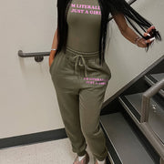 Stylish Letter Print Pants Set - Women's Clothing - Crew Neck Sleeveless Slim Fit Tank Top, Drawstring Waist Pockets Jogger Pants, Comfortable Casual Wear for Everyday, Summer Outings, and Travel