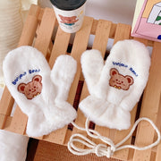 Cozycraft, Cozy Fleece-Lined Winter Gloves with Cute Bear Design - Windproof, Warm Mittens for Outdoor Activities, Non-Slip Touchscreen Compatible, Winter Accessories