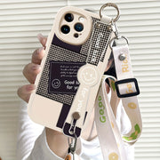 Interesting Stripe Pattern for Iphone 16/15/14/13/12/11 Pro/Plus/Max/Mini Mobile Phone Case Trendy And Fashionable Creative Wristband Can Be Used As a Bracket, Cross-Body, Back-Hanging Chain Rope, Full-Cover Silicone Anti-Fal