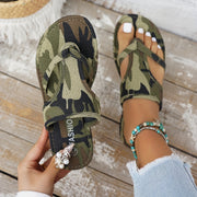 Women's Camouflage Slip-On Flat Sandals - Breathable Fabric Upper & Soft Synthetic Cover Lining, Lightweight EVA Sole for Summer Beach, Casual Outdoors - Hand Washable, Ladies Sandals