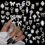 30pcs Luxury Alloy Nail Charms Golden/Silvery Random Mixed Nail Art Decorations Glitter Crystal Gems Rhinestones Alloy Nail Charms