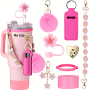 Guulone 8PCS Water Bottle Accessory Kit: Silicone Handle Strap, Protective Sleeve, Straw Cover, Lipstick Pouch, Cup Charms - Fits 30oz/40oz Insulated Tumblers