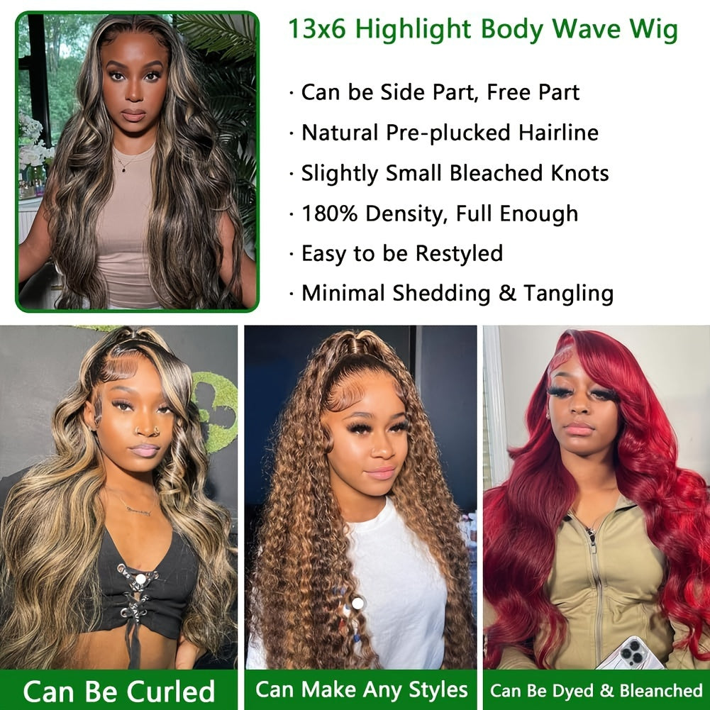 Hot Selling New Styles 13x6 Lace Front Wig Human Hair 1B/27 13x6 HD Body Wave Lace Front Wig For Women Pre-plucked With Baby Hair 180% Density Wig Reusable For Daily Life, Party, Dating, Cosplay 20-34 Inch