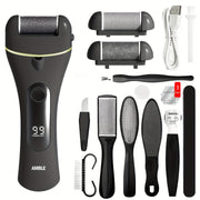 Electric Foot Scrubber Callus Remover for Feet, Rechargeable Foot File Pedicure Tools, Professional Pedi Foot Care Kit for Hard/Dead/Dry Skin/Cracked Heels with Manual Foot File Set 12pcs