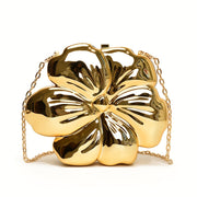 Y2K-Inspired Minimalist Golden Acrylic Crossbody Bag with Detachable Chain Strap – Stylish Flower Design for Women, Magnetic Closure, Perfect for Casual or Evening Outfits