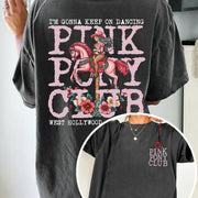 Women's Casual Oversized Drop Shoulder T-Shirt - Pink Pony Club Graphic & Floral Letter Print, Dark Grey Round Neck Summer Tee, Machine Washable, Ladies T Shirts, Everyday Comfort, Offshoulder Top, Relaxed Fit Shirt