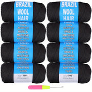 8 Pcs Black Brazilian Wool Hair For Braiding Hair Acrylic Yarn Crochet Box Braids Senegalese Twist Jumbo Braids Faux Locs Crochet Hair For Women Synthetic Braiding Hair Extensions Halloween Christmas