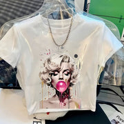 Women'S Y2K Retro Style Graphic Crop Top T-Shirt - Soft, Stylish Yellow Tee with Pop Art Design, Comfortable Casual Wear for Casual Attire, Allseason Top | Y2K Fashion | Soft Fabric