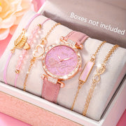 Women's Watch 6pcs Fashion Casual Elegant Simple Round Quartz Wristwatch And Woven String, Bracelet Jewelry Set Mother's Day Women Party Holiday Birthday Wear Or As Sisters The Best Gift for A Lady No Box