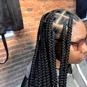 36" Full Lace Front Wig for Women - Knotless Box Braided Synthetic Hair, High-Density 180%, Black with Natural Highlights, Perfect for Casual Attire or Special Occasions