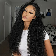 40" Brazilian Virgin Human Hair Wig - 250% Density Kinky Curly Wave 13x4 HD Transparent Lace Frontal with Pre-Plucked Bleached Knots & Baby Hair, 100% Remy Hair for (Natural Color), Long Hair Wig, Styling Versatility, Texture